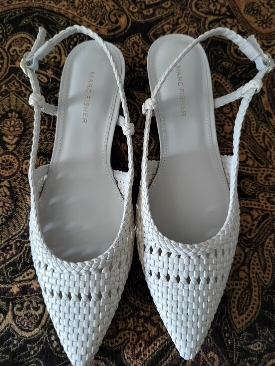 Marc Fisher Shoes - Marc Fisher Kelysa Women's 9M Woven Pointed Toe Slingback Flats - White